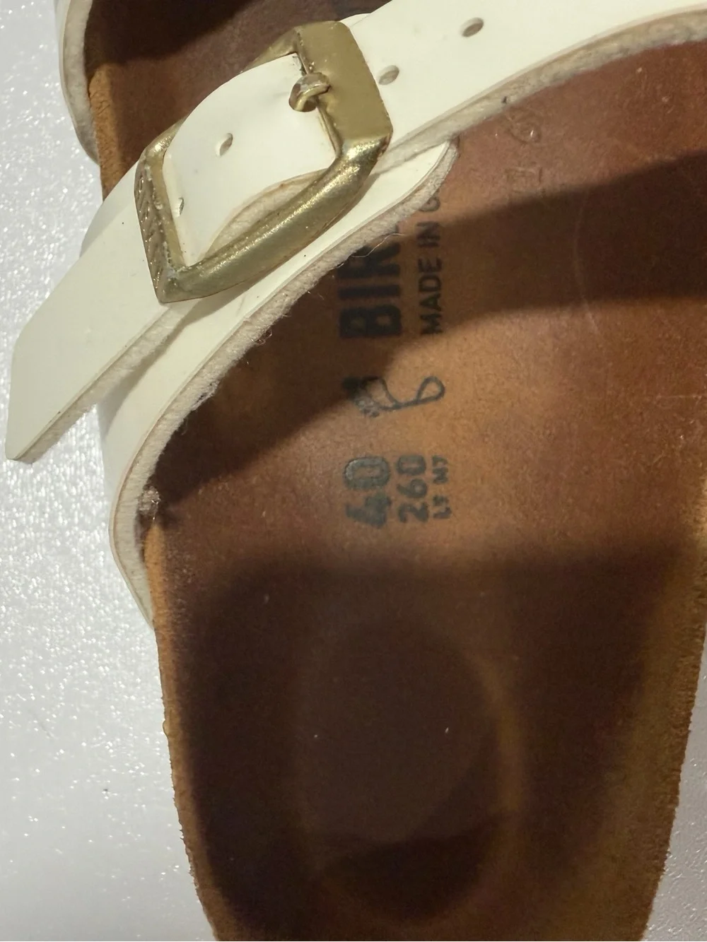 Birkenstock Mayari Sandals — White Patent, Size 40